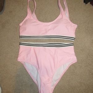 Pink bikini set high waisted bottoms with stripes